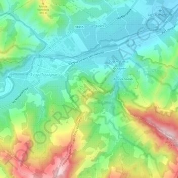 Tossignanoの地形図、標高、地勢