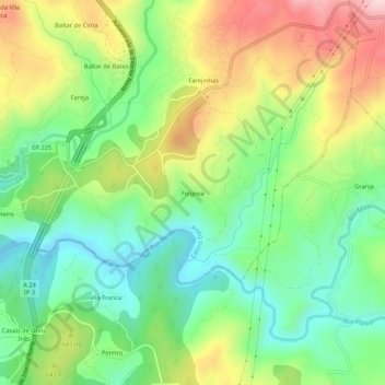 Folgosaの地形図、標高、地勢
