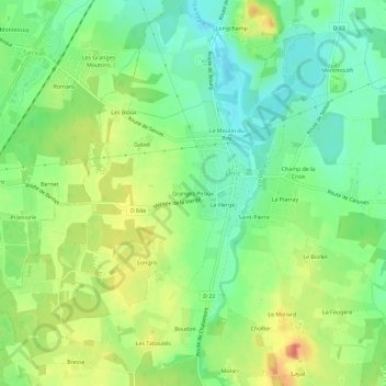 Granges Pirouxの地形図、標高、地勢