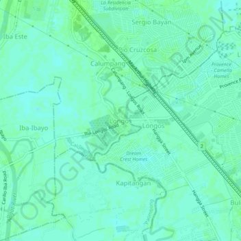 Longosの地形図、標高、地勢