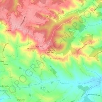 Sebastian et las Bruguesの地形図、標高、地勢