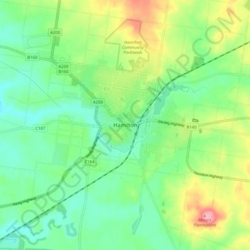 Hamiltonの地形図、標高、地勢