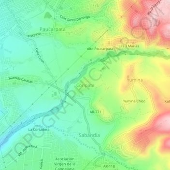 Coripataの地形図、標高、地勢