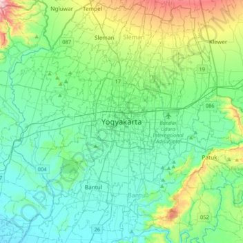 Yogyakartaの地形図、標高、地勢