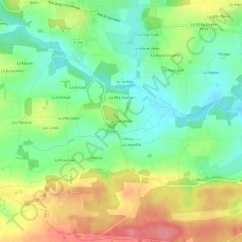 La Ville Voisinの地形図、標高、地勢