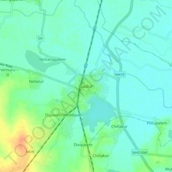 Gudurの地形図、標高、地勢