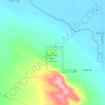 Chimney Rockの地形図、標高、地勢