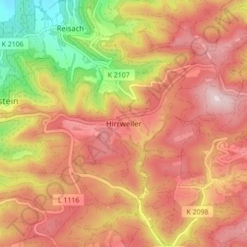 Hirrweilerの地形図、標高、地勢
