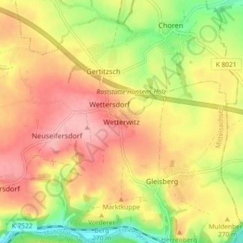 Wetterwitzの地形図、標高、地勢