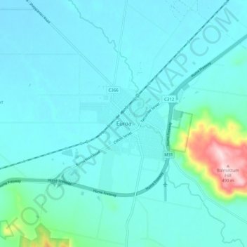 Euroaの地形図、標高、地勢