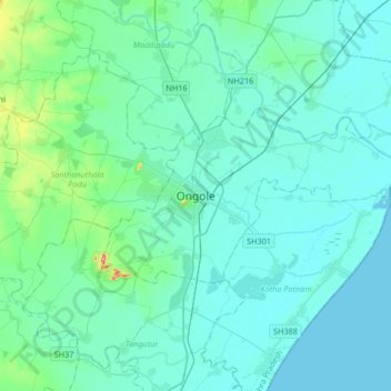 Ongoleの地形図、標高、地勢