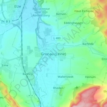 Gronau (Leine)の地形図、標高、地勢