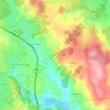 Civergolsの地形図、標高、地勢