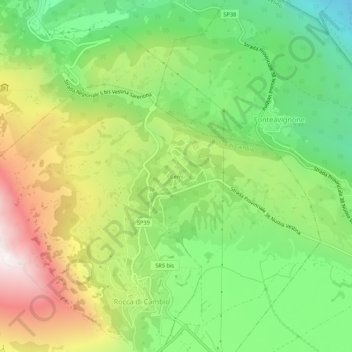 Cerriの地形図、標高、地勢