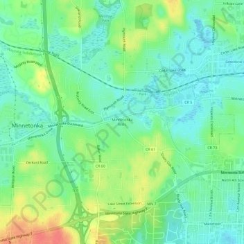 Minnetonka Millsの地形図、標高、地勢