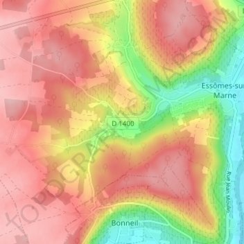 Crogisの地形図、標高、地勢