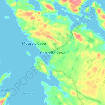 Cottrell's Coveの地形図、標高、地勢
