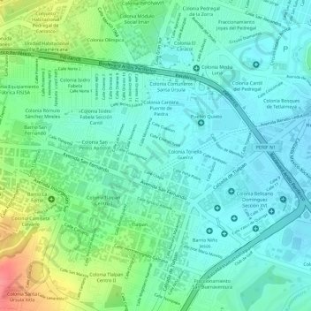 Parque Cuahtémocの地形図、標高、地勢