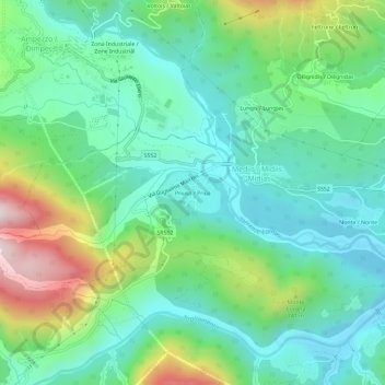 Priusoの地形図、標高、地勢