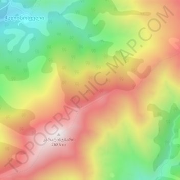 Caucasus Mountainsの地形図、標高、地勢