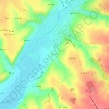 La Rocheの地形図、標高、地勢