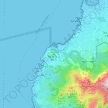 Mont Roseの地形図、標高、地勢