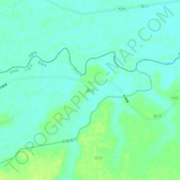 谢河の地形図、標高、地勢