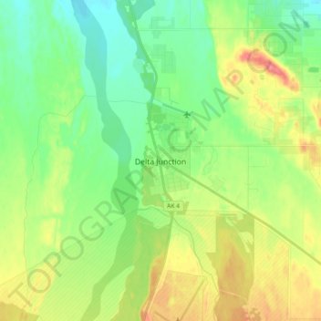 Delta Junctionの地形図、標高、地勢