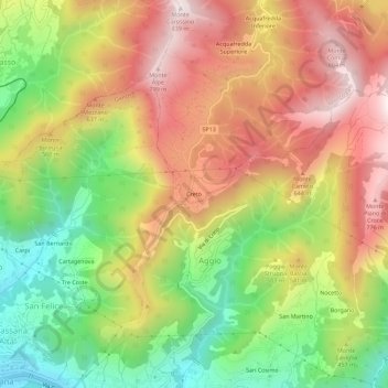 Cretoの地形図、標高、地勢