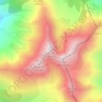 Pic du Canigouの地形図、標高、地勢