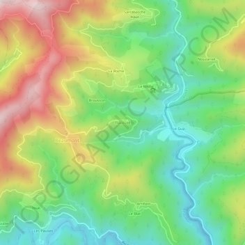 Flacouzeの地形図、標高、地勢
