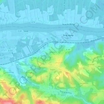 Oïhantoの地形図、標高、地勢