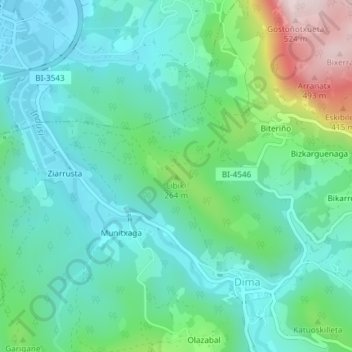Libikiの地形図、標高、地勢