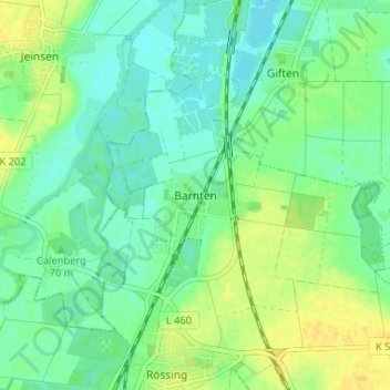 Barntenの地形図、標高、地勢