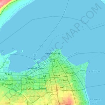 Kuwait Cityの地形図、標高、地勢