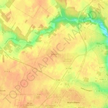 Seresvilleの地形図、標高、地勢