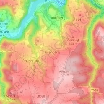 Eisenbergの地形図、標高、地勢