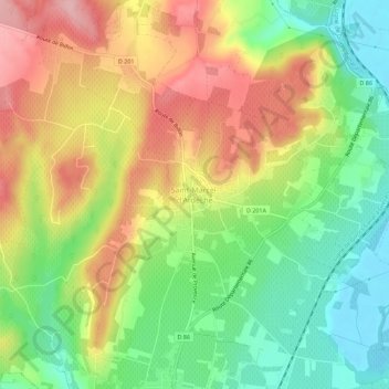 Saint-Marcel-d'Ardècheの地形図、標高、地勢