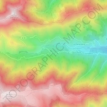 Les Fourniolsの地形図、標高、地勢