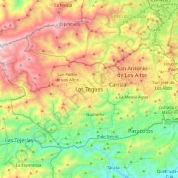 Los Tequesの地形図、標高、地勢