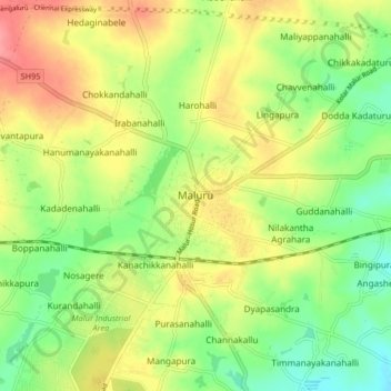 Maluruの地形図、標高、地勢
