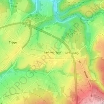 Sart-lez-Spaの地形図、標高、地勢