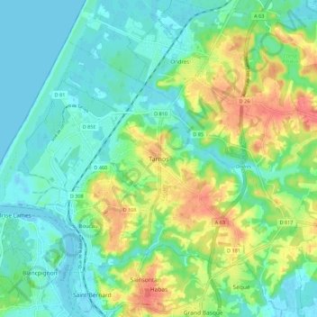 Tarnosの地形図、標高、地勢