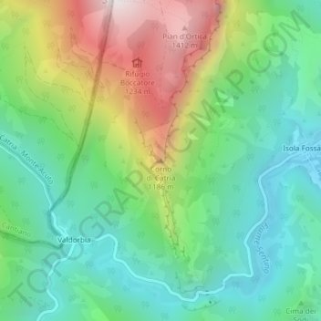 Corno di Catriaの地形図、標高、地勢