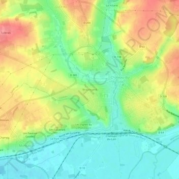 Beauregardの地形図、標高、地勢