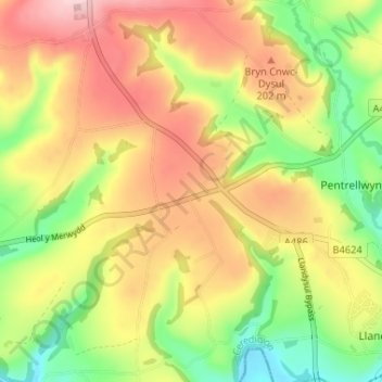 Horebの地形図、標高、地勢