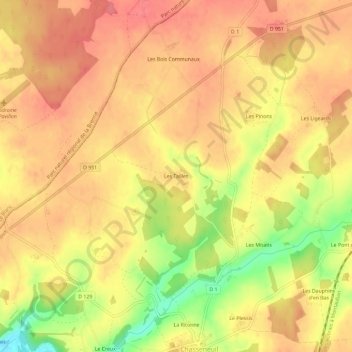 Les Taillesの地形図、標高、地勢
