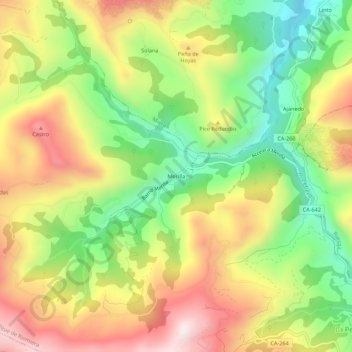 Merillaの地形図、標高、地勢