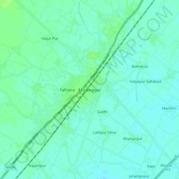 Modinagarの地形図、標高、地勢