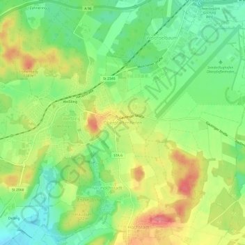 Oberpfaffenhofenの地形図、標高、地勢